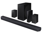 The Samsung HW-Q910D soundbar (pictured) is accompanied by wireless rear speakers provide true surround sound. (Image source: Samsung)