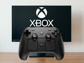 Steam Controller shown in front of PC monitor with Xbox Game Pass logo