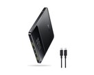 The image shows a photo of the Basis Blade 100 Watt Power Bank, which features an ultra-slim design.