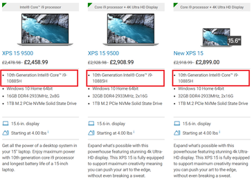 Dell XPS 15 9500 with i9-10885H. (Image source: Dell UK)