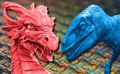 Team Red&#039;s Dragon Range mobile chips can take on Team Blue&#039;s Raptor Lake desktop parts. (Image source: Unsplash - edited)