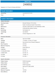 NVIDIA GeForce RTX 2060 SUPER OpenCL score. (Image source: Geekbench)