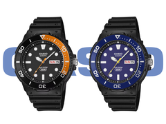 The Casio MRW-230H-1E4V and MRW-230H-2EV against the Casio logo.