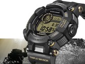 Casio G-Shock Frogman GWF-D1000BC-1JF shown at an angle, highlighting its chunky asymmetric case and composite band.