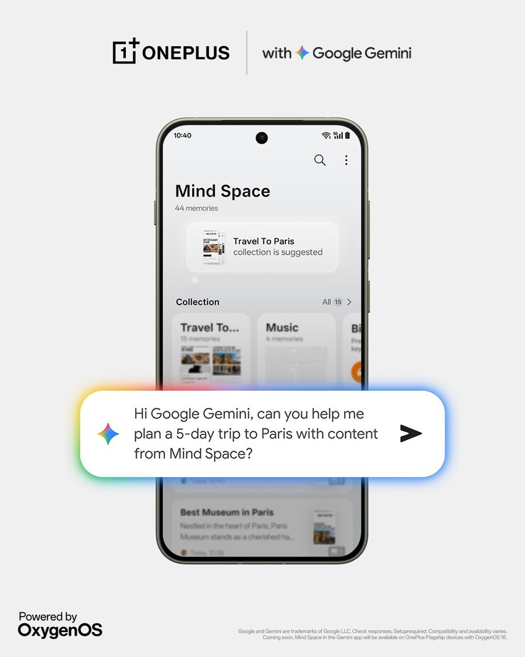 Gemini integration coming to OxygenOS 16's Mind Space feature. (Image source: X)