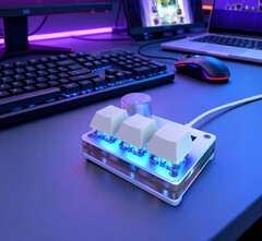 The SayoDevice O3C mini Hall-effect keypad with Hall-effect keys, RGB keycpas, and metal rotary knob