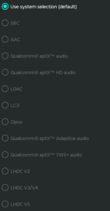 Available Bluetooth audio codecs