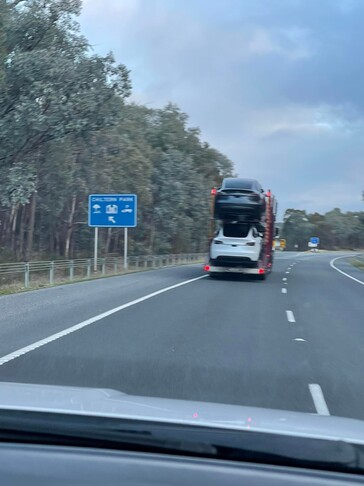 Spy shot of the Model Y demo units headed for the Australian showrooms