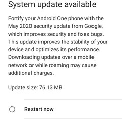 Xiaomi Mi A1 May 2020 software update notification (Source: Own)