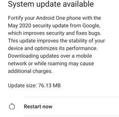 Xiaomi Mi A1 May 2020 software update notification (Source: Own)