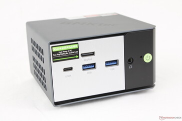 Front: USB-C 4.0 w/ DisplayPort 1.4 + Power Delivery 3.0, 2x USB-A 3.2 Gen. 2 (10 Gbps), OcuLink (PCIe4 x4), 3.5 mm headset, Power button