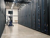 Aisle between server racks in a data center