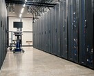 Aisle between server racks in a data center