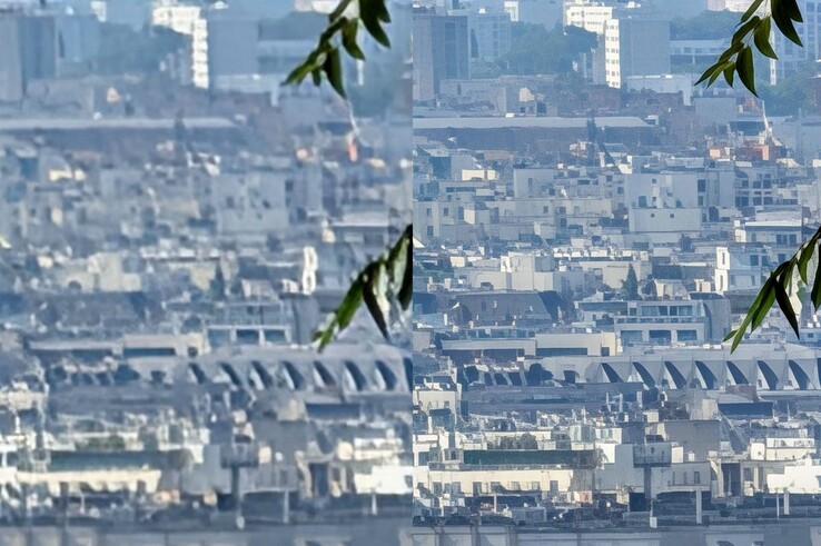 Pro Res zoom works better in cities (Left: unedited, Right: AI-optimized) (Image source: Cnet)