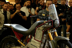 Royal Enfield brought a dirty prototype of the electric Himalayan Test Bed to EICMA 2023 to appeal to the rough-and-tumble crowd. (Image source: Royal Enfield on YouTube)