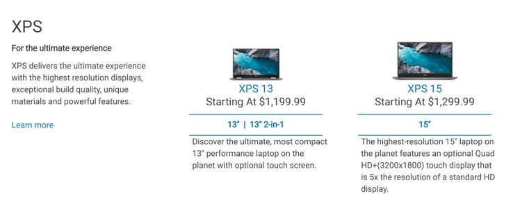 Screenshot from the Dell USA website showing QHD+. (Source: Own/Dell)