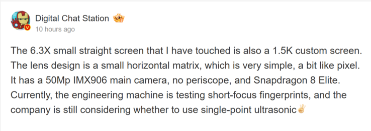 Digital Chat Station's latest report about the compact OnePlus phone (Image source: Weibo - machine translated)