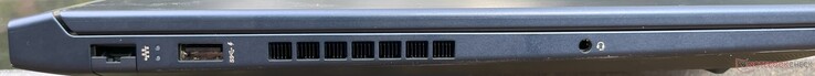 Left: USB-A, RJ45 Ethernet port and 3.5 mm audio jack