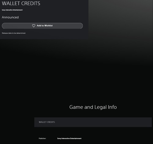 Wallet Credits listing seen on PS Store