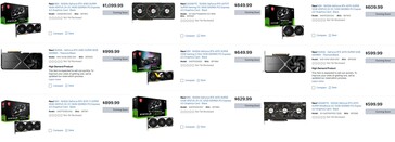 RTX 40 Super series listing price on BestBuy (Image source: BestBuy via: VideoCardz)