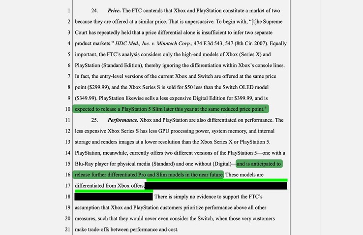 The document contains some hints regarding the price and release window of the Sony PlayStation 5 Slim (Image: Court Listener)