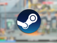 Nitro Express is a 2D side-scrolling action shooter that drops you into street battles across a pixelated Tokyo. Pictured - A Steam logo against a blurred screenshot from the game. (Image source: Steam - Edited)