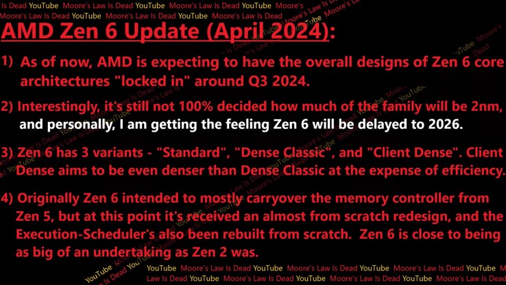 AMD Zen 6 leak. (Source: Moore's Law Is Dead)