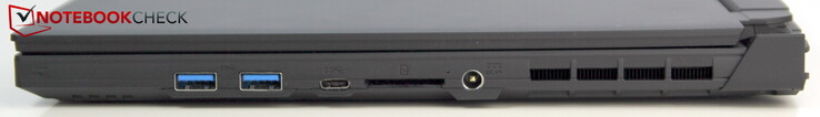 Right: 2x USB-A 3.0, USB-C 3.0, SD reader, power supply