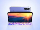 Samsung Galaxy F70 5G shown from the front and rear in a purple finish
