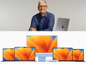 Mac Mini and Mac Studio in short supply for many months to come. Tim Cook and various MacBooks pictured.