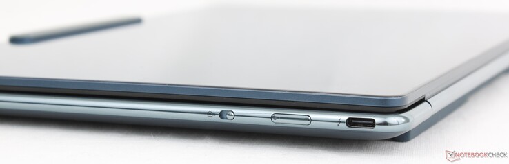 Right: Camera kill switch, Power button, USB-C Thunderbolt 4 w/ DisplayPort + Power Delivery