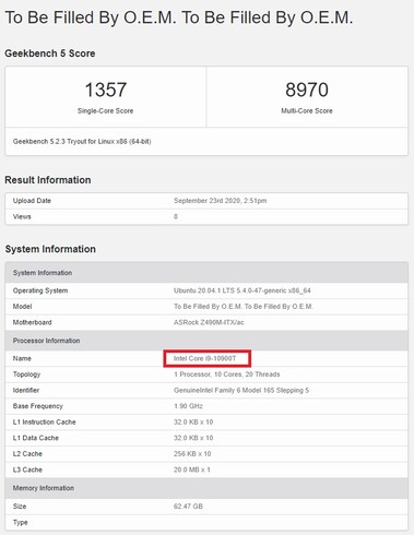 i9-10900T. (Image source: Geekbench)