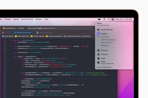 Focus Modes in macOS Monterey (Source: Apple Newsroom)