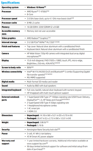 HP Pavilion 15 specs (image via HP)