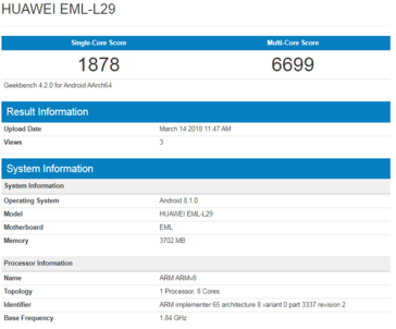 Geekbench listing of the Huawei 'Emily' P20. (Source: Geekbench / Mobielkopen)