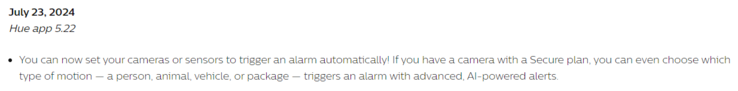 The release notes for the Philips Hue app update version 5.21. (Image source: Philips Hue)
