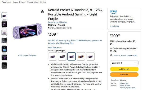 The Retroid Pocket 6 sold on Amazon has its left thumbstick above the D-pad.