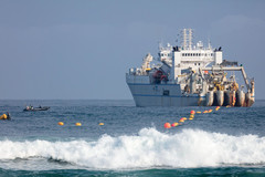 A boat involved in laying the Marea undersea cable. (Source: Microsoft)