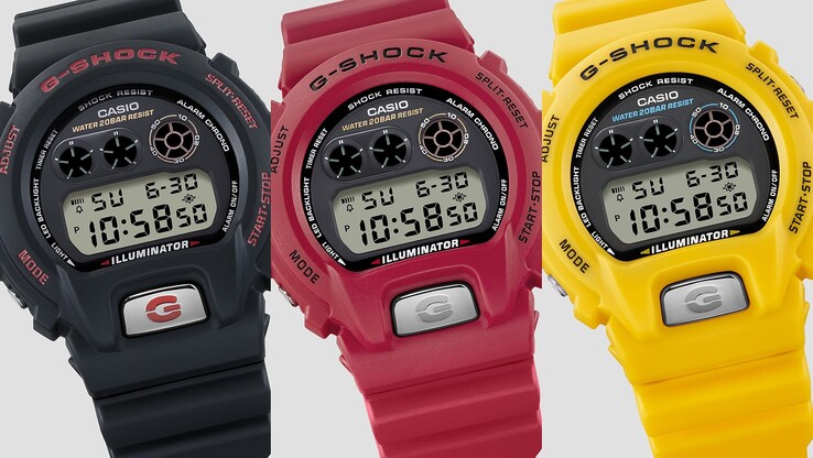 From the left to right, Casio DW-6900TR-1, DW-6900TR-4, and the DW-6900TR-9. (Image source: Casio)