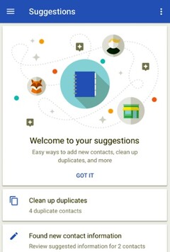 Google Contacts app Suggestions screen, app now compatible with Lollipop and Marshmallow