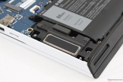 Stereo speakers located near front corners. Palm rests will vibrate to the touch when volume is high
