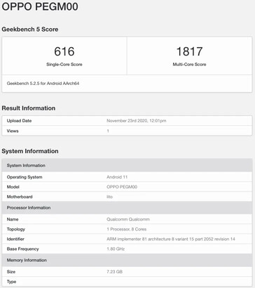 The "OPPO Reno 5 series" on Geekbench. (Source: Geekbench via MySmartPrice)