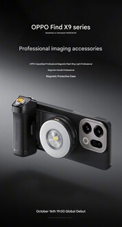 Find X9 phone with the case, fill light, and handgrip accessories (Image source: Oppo - machine translated)