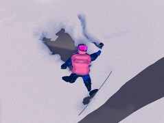 Pictured: Failed stunt, player character fallen into the snow pictured using in-game photo mode (Source: Screenshot within Studio Gauntlet's Sno: Ultimate Freeriding)