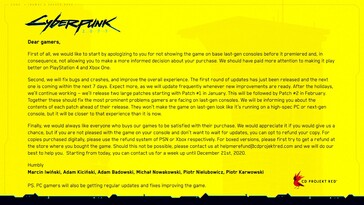 CDPR's statement on Twitter. (Source: @CyberpunkGame on Twitter)