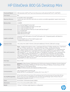 HP EliteDesk 800 G6 Desktop Mini PC - Specifications. (Image Source: HP)(Image Source: HP)