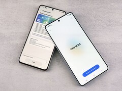 Two Samsung Galaxy smartphones showing a software update screen