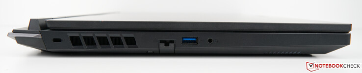 Left: Kensington lock, network/LAN (RJ-45), USB-A 3.2 Gen. 1, headphone/microphone combo port