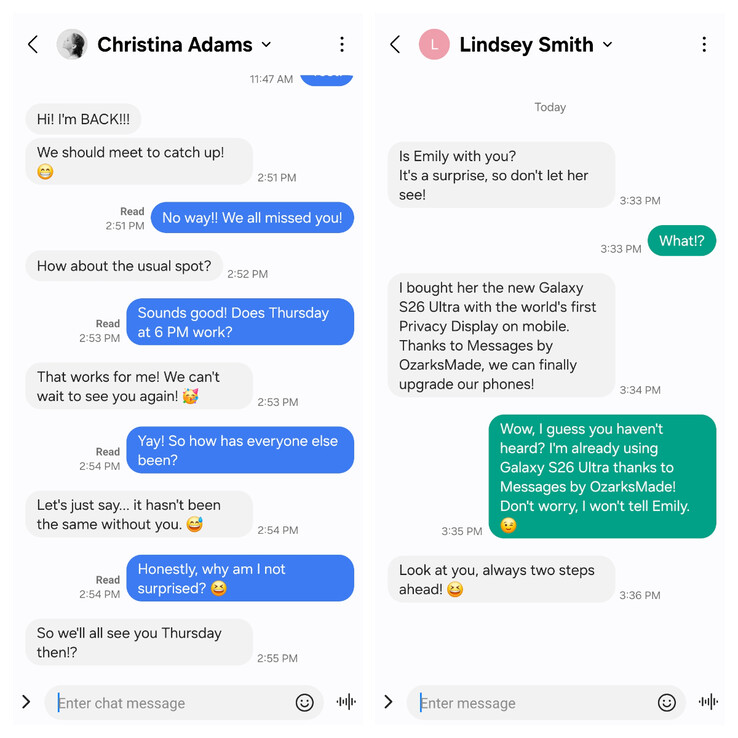 OzarksMade's Messages app with Companion Mode (left) and Standalone Mode