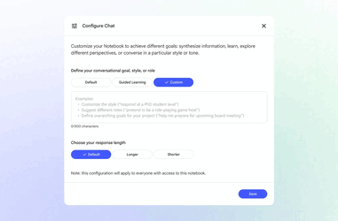 The chat can now be personalized via a configuration icon. (Image source: Google)
